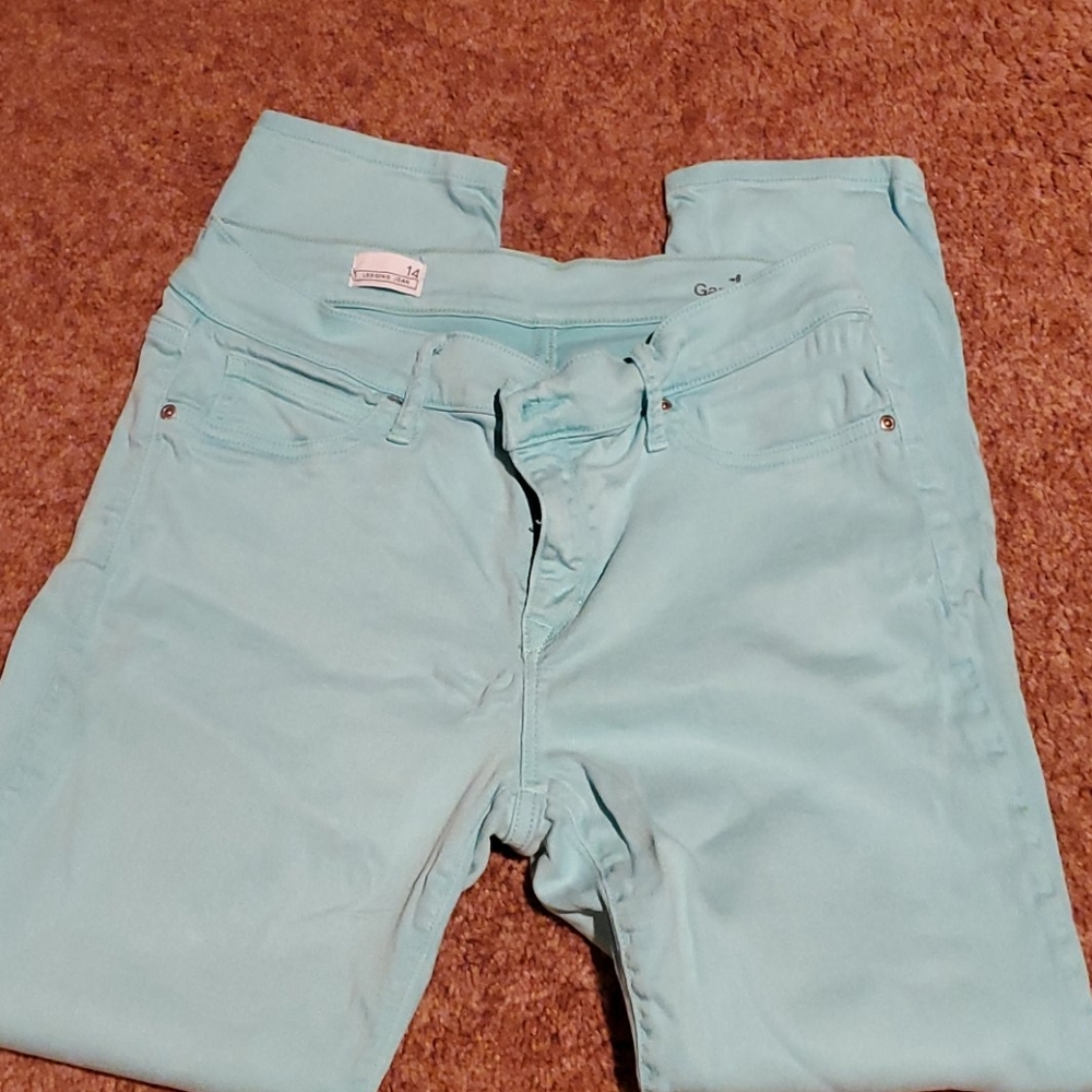 Teal color jeans